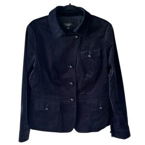 Talbots Sz 12 Black Velvet Military Inspired Blazer Utility Jacket